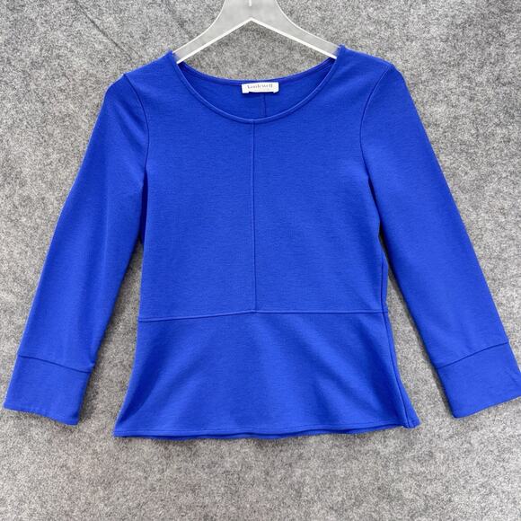 Kettlewell Women Ada Ponte Top Size Small Blue Peplum Tulip Cuff Office Capsule - Picture 2 of 8
